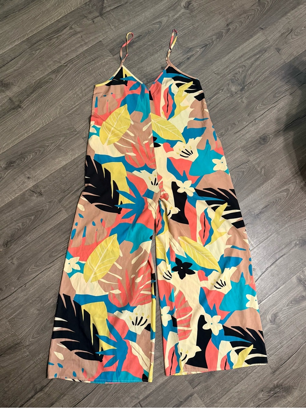 Colorful Tropical Print Wide-Leg Jumpsuit